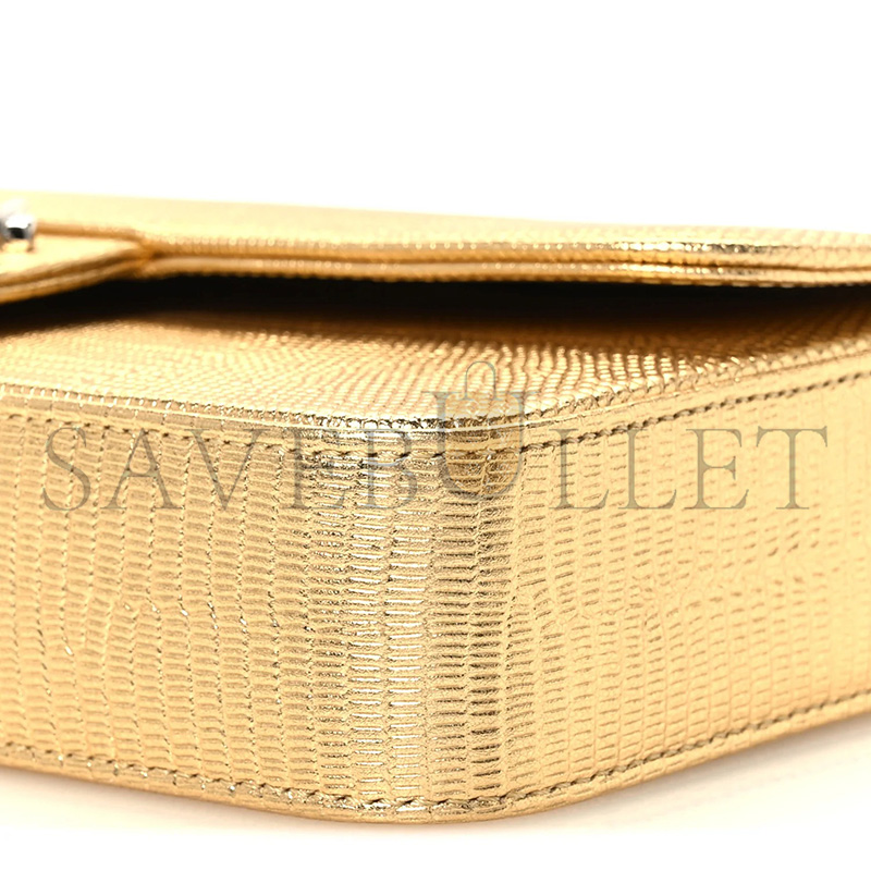 Ch**el MASTER METALLIC CALFSKIN LIZARD EMBOSSED SMALL EAST WEST FLAP GOLD (21.5*12*4cm)